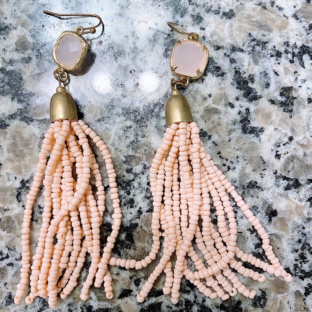 Peach Tassel Jeweled Earrings